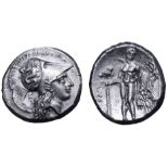 Lucania, Herakleia AR Stater. Circa 281-278 BC. Aris-, magistrate. Head of Athena right, wearing