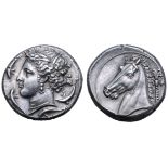 Sicily, Siculo-Punic AR Tetradrachm. 'People of the Camp' mint, circa 320-305 BC. Head of Tanit-