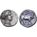 Campania, Neapolis AR Didrachm. Circa 320-300 BC. Head of nymph right, wearing diadem, earring and