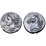 Sicily, Siculo-Punic AR Tetradrachm. 'People of the Camp' mint, circa 320-305 BC. Head of Tanit-