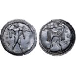 Lucania, Poseidonia AR Stater. Circa 530-500 BC. Poseidon, diademed and wearing chlamys over