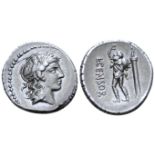 "L. Censorinus AR Denarius. Rome, 82 BC. Laureate head of Apollo right / Marsyas standing left,