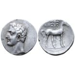 "North Africa, Carthage AR Shekel. Time of Hannibal. Carthago Nova, circa 218-206 BC. Bare male head