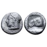 "Troas, Kebren AR Diobol. Circa 450 BC. Archaic female head to left, wearing disc earring and