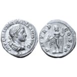 "Severus Alexander AR Denarius. Rome, AD 222. IMP C M AVR SEV ALEXAND AVG, laureate, draped and