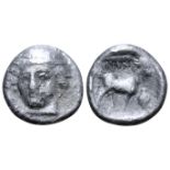 "Thrace, Ainos AR Tetrobol. Circa 412-365 BC. Head of Hermes facing slightly left, wearing petasos /