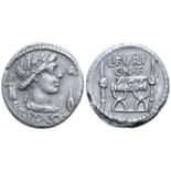 "L. Furius Cn. f. Brocchus AR Denarius. Rome, 63 BC. Bust of Ceres right, between wheat-ear and