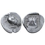 "Troas, Abydos AR Obol. Circa 480-450 BC. ABY, eagle, with closed wings, standing left on base /