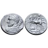 "Ti. Quinctius AR Denarius. Rome, 112-111 BC. Laureate and bearded bust of Hercules left, seen