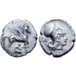 "Akarnania, Ambrakia AR Stater. Circa 360 BC. Pegasos standing to right, lifting left foreleg;