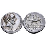 "L. Marcius Philippus AR Denarius. Rome, 56 BC. Head of Ancus Marcius right, wearing diadem;