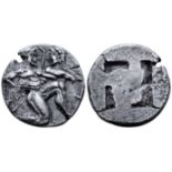 "Islands off Thrace, Thasos AR Stater. Circa 500-480 BC. Nude satyr in kneeling-running stance to