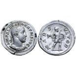 "Severus Alexander AR Denarius. Rome, AD 231-235. IMP ALEXANDER PIVS AVG, laureate, draped and