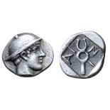 "Thrace, Ainos AR Diobol. Circa 469-463 BC. Head of Hermes right, wearing petasos / Kerykeion,