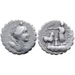 "A. Postumius A. f. Sp. n. Albinus AR Serrate Denarius. Rome, 81 BC. Draped bust of Diana right,