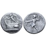 "Kingdom of Macedon, Demetrios I Poliorketes AR Drachm. Tarsos, circa 298-295 BC. Nike standing left