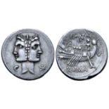 "C. Fonteius AR Denarius. Rome, 114-113 BC. Laureate, janiform heads of the Dioscuri, C to left