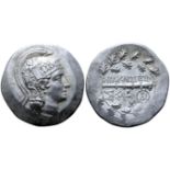 "Ionia, Herakleia ad Latmon AR Tetradrachm. Circa 165-140 BC. Head of Athena right, in crested Attic