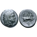 "Kingdom of Macedon, Philip V Æ Unit. Uncertain Macedonian mint, circa 186-183/2 BC. Head of