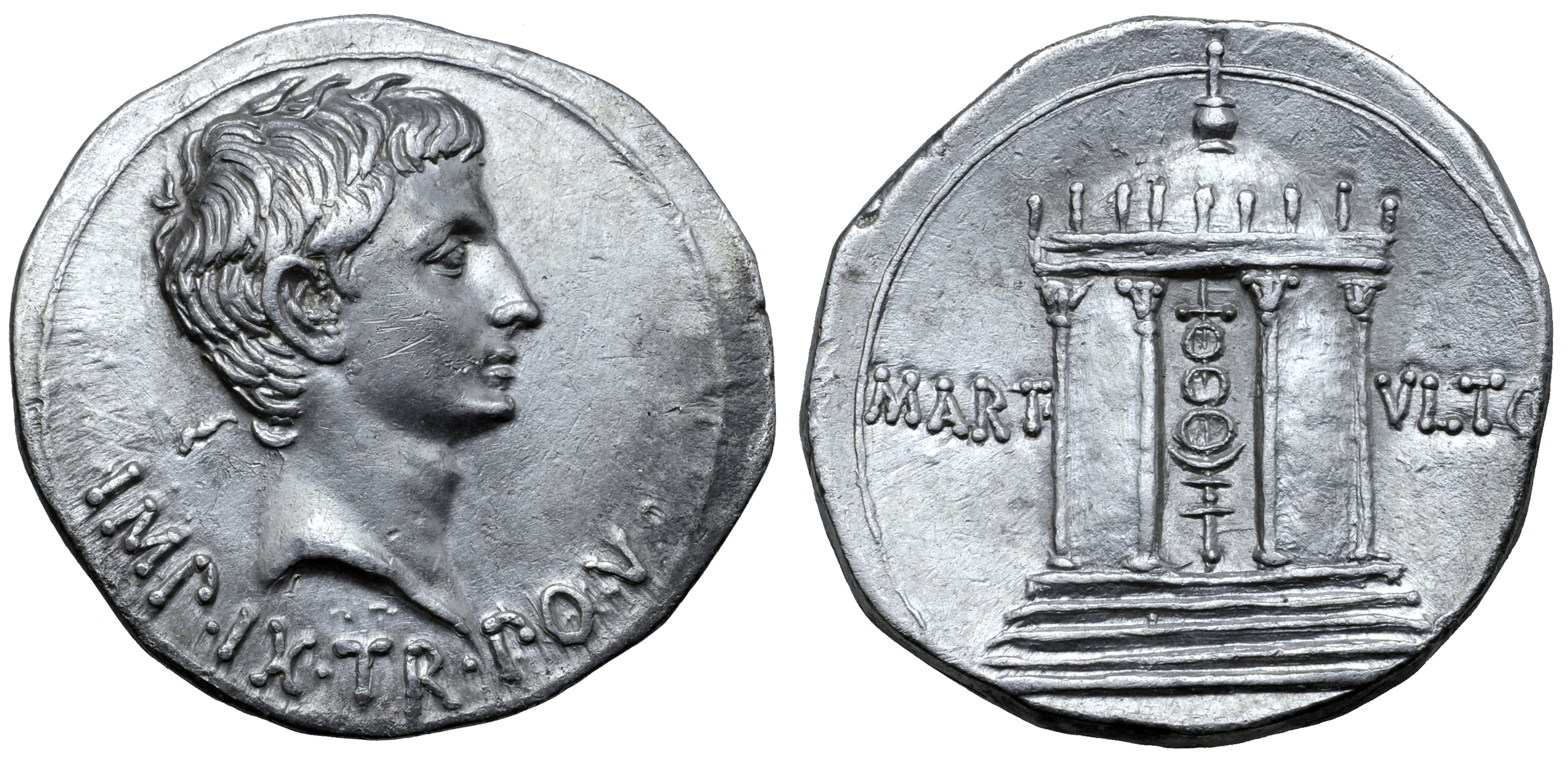 Augustus AR Cistophoric Tetradrachm of Pergamum, Mysia. Circa 19-18 BC. IMP•IX•TR•PO•V, bare head