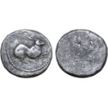 Etruria, Populonia AR Drachm. Late 4th - 3rd century BC. Hare leaping right / Blank. EC I, 116.3-