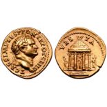 Titus, as Caesar, AV Aureus. Rome, AD 73. T CAES IMP VESP PON TR POT CENS, laureate head right /