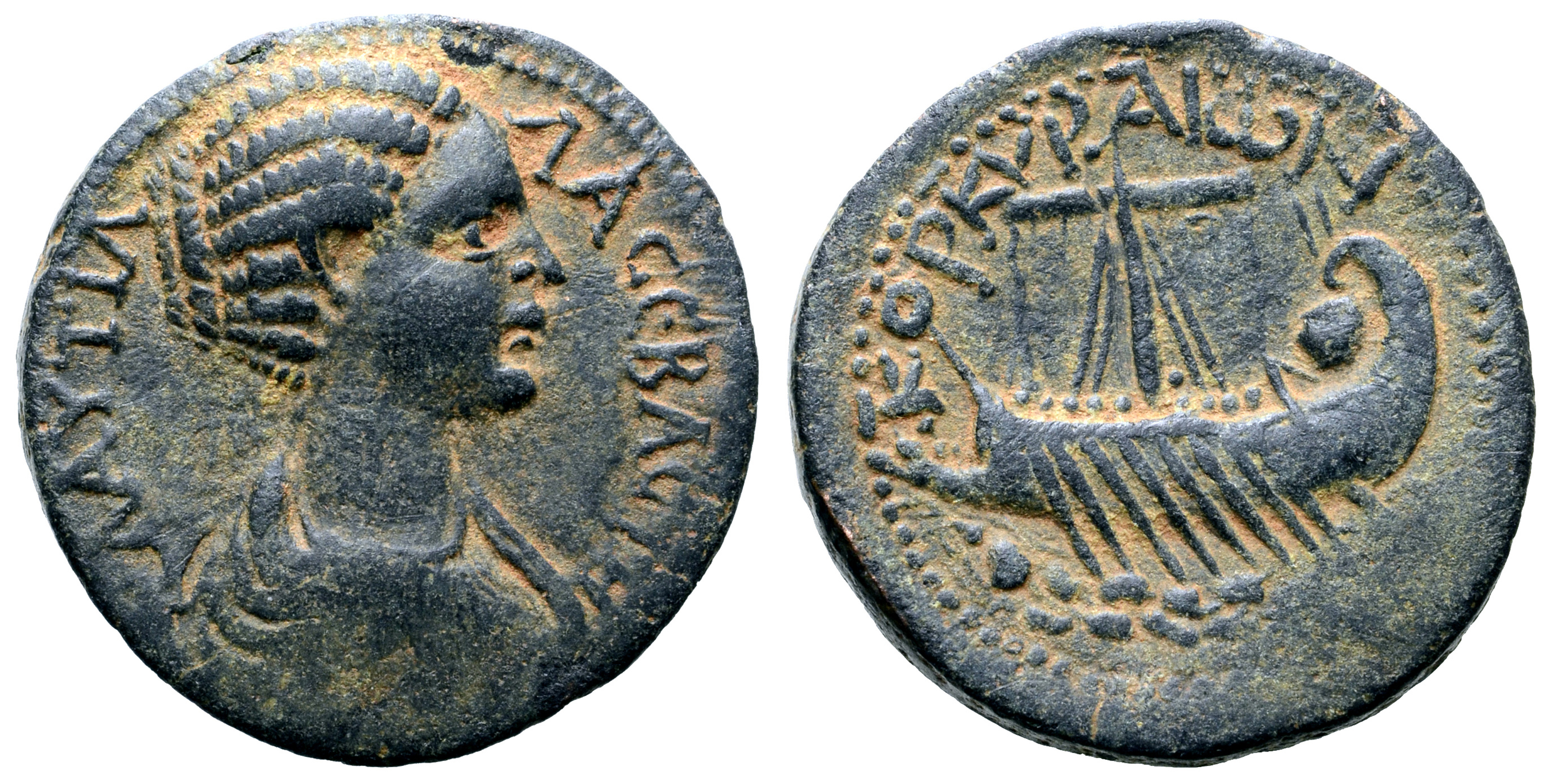 Plautilla (wife of Caracalla) Æ25 of Corcyra, Illyria. AD 202-211. ??AVTI??A C?BACTH, draped bust
