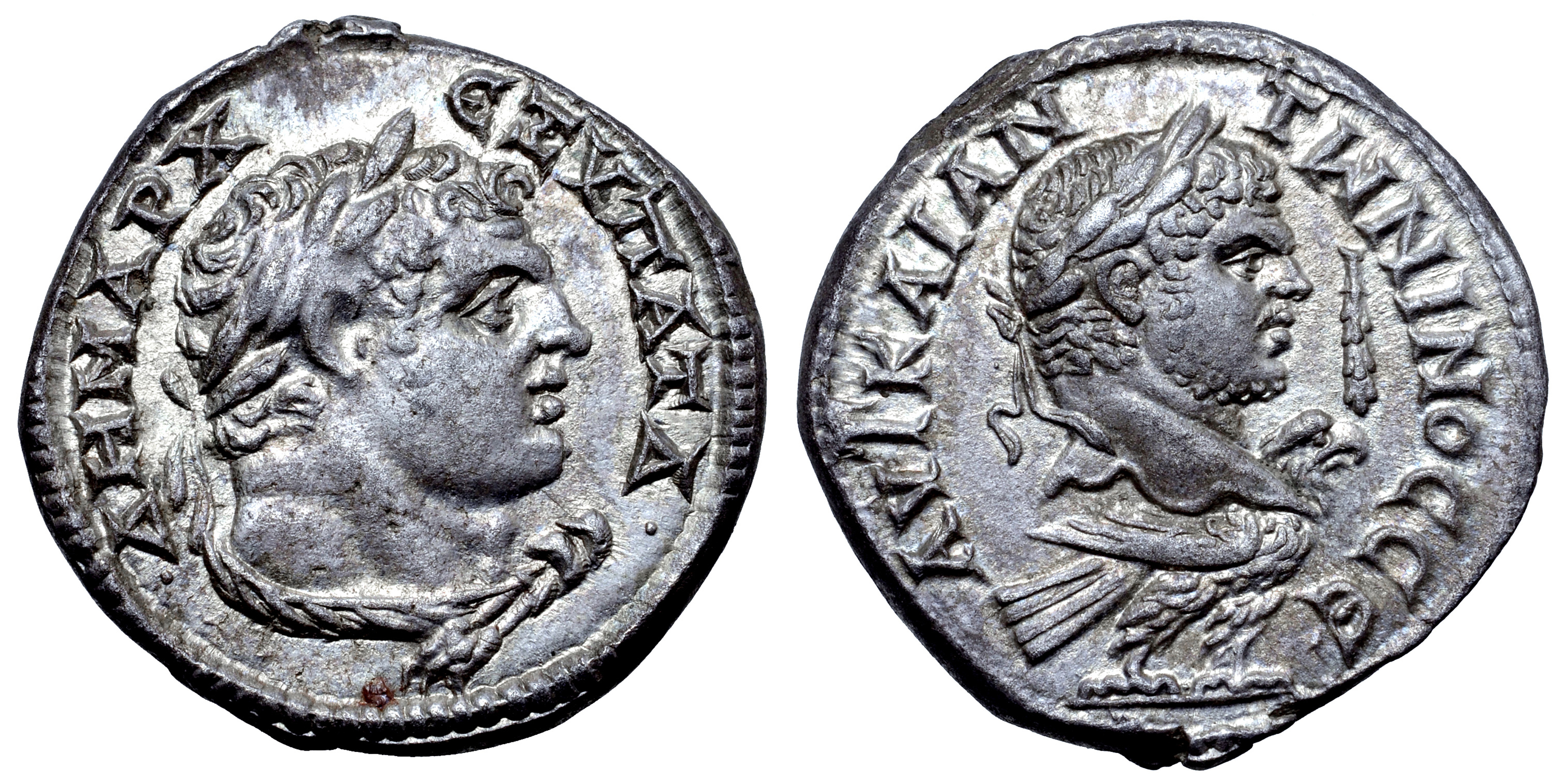 Caracalla AR Tetradrachm of Tyre, Phoenicia. AD 213-217. AYT KAI ANT?NINOC C?, laureate head