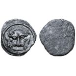 Etruria, Populonia AR Diobol. Late 4th - 3rd century BC. Lion’s scalp facing / Blank. EC I, 119.1-