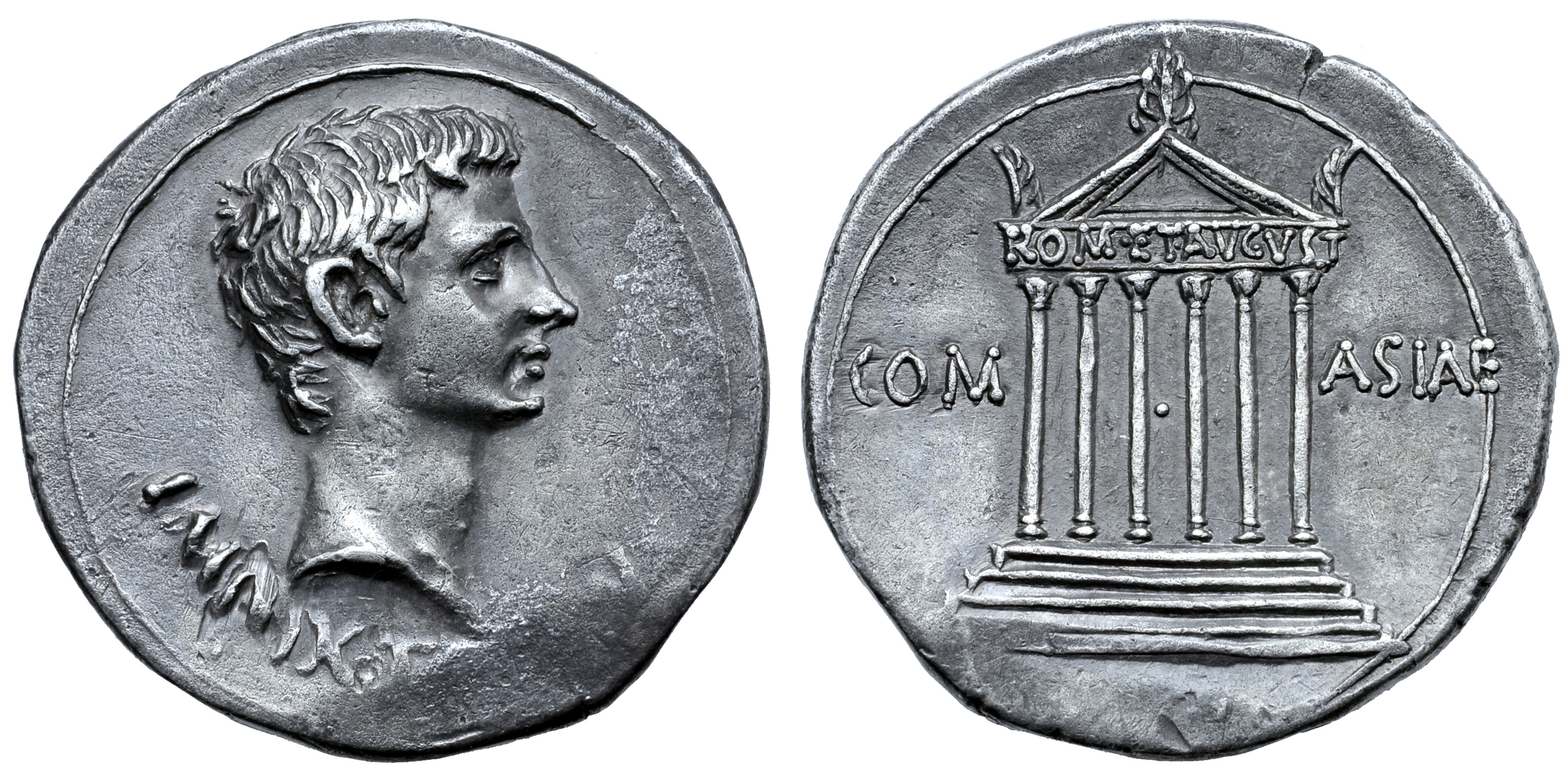 Augustus AR Cistophoric Tetradrachm of Pergamum, Mysia. Circa 19-18 BC. IMP•IX•TR•PO•V, bare head
