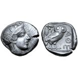 Attica, Athens AR Tetradrachm. Circa 454-404 BC. Head of Athena right, in crested Attic helmet