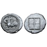 Macedon, Akanthos AR Tetradrachm. Circa 480-470 BC. Lion right, attacking bull crouching left; ?