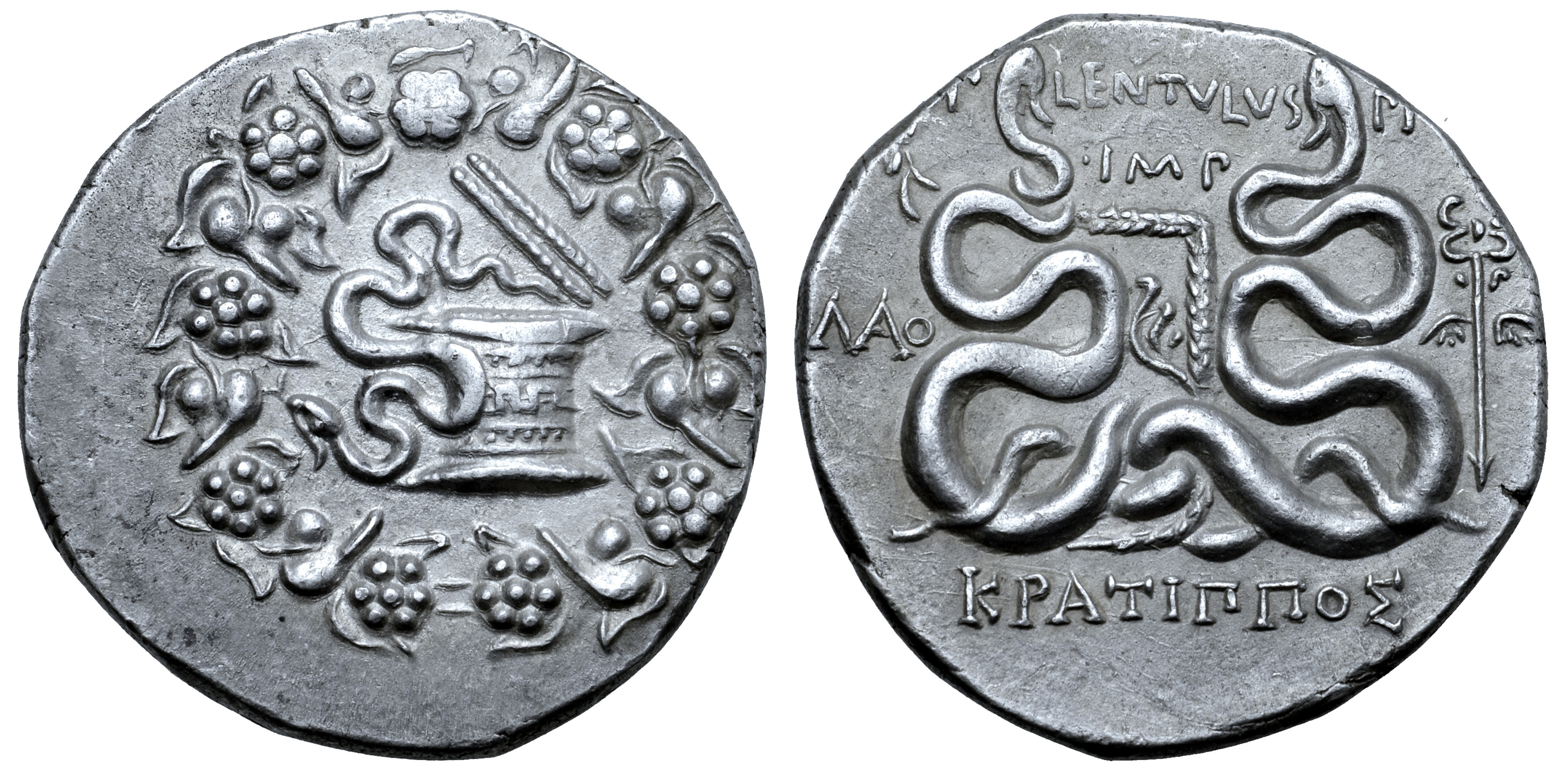 P. Cornelius P. f. Lentulus Spinther AR Cistophoric Tetradrachm. Kratippos, magistrate. Laodicea,