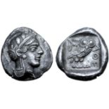 Attica, Athens AR Drachm. Circa 454-404 BC. Helmeted head of Athena right / Owl standing right, head