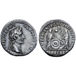 Augustus AR Denarius. Lugdunum, 2 BC - AD 12. CAESAR AVGVSTVS DIVI F PATER PATRIAE, laureate head