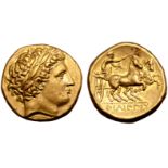 Kingdom of Macedon, Philip II AV Stater. Pella, circa 340/36 - 328 BC. Laureate head of Apollo right