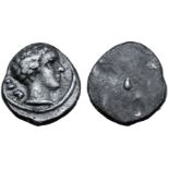 Etruria, Populonia AR 2.5 Asses. 3rd century BC. Young male head right; VII behind / Blank. EC I, 95