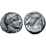 Attica, Athens AR Tetradrachm. Circa 454-404 BC. Head of Athena right, in crested Attic helmet