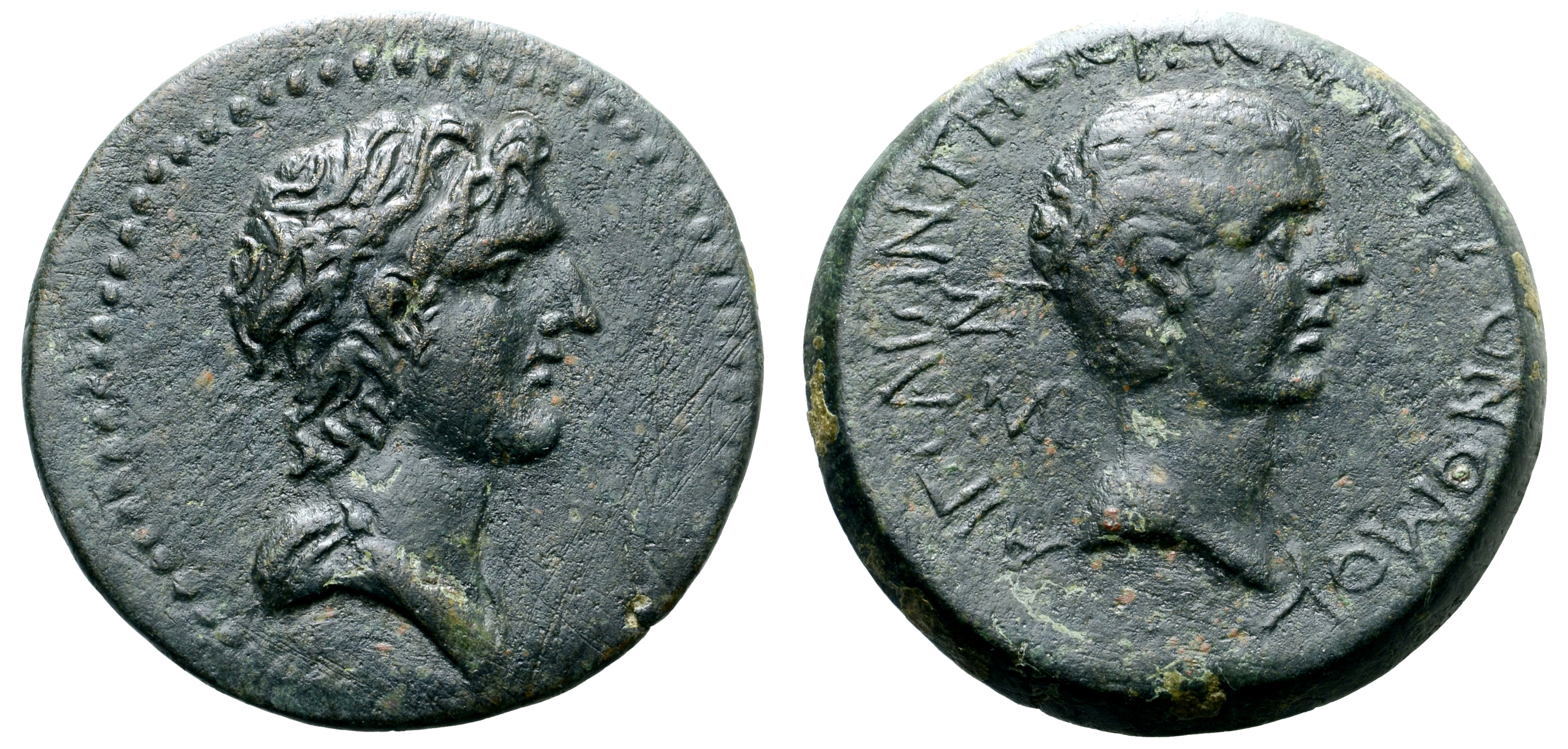 Caligula Æ Tetrassarion of Aegeae, Cilicia. Mi-, magistrate. Dated year 87 = AD 40/41. Diademed