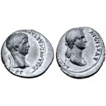 Claudius I, with Agrippina II, AR Denarius. Rome, AD 50-51. TI CLAVD CAESAR AVG GERM [P M TRIB POT P