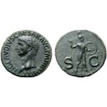 Claudius I Æ As. Rome, AD 50-54. TI CLAVDIVS CAESAR AVG P M TR P IMP P P, bare head left / Minerva