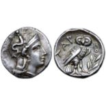 Calabria, Tarentum AR Drachm. Circa 302-280 BC. Zor..., magistrate. Head of Athena right, wearing