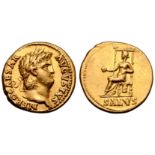 Nero AV Aureus. Rome, AD 65-66. NERO CAESAR AVGVSTVS, laureate head right / Salus seated to left