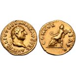 Vitellius AV Aureus. January - December AD 69. A VITELLIVS GERMAN IMP TR P, laureate head right /