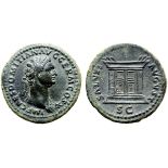 Domitian Æ As. Rome, AD 85. IMP CAES DOMITIAN AVG GERM COS X, laureate bust right, wearing aegis /