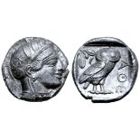 Attica, Athens AR Tetradrachm. Circa 454-404 BC. Head of Athena right, in crested Attic helmet