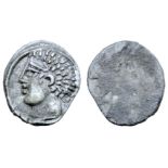 Etruria, Populonia AR As (Libella). 3rd century BC. Young male head left / Blank. EC I, 107.4, (O3);