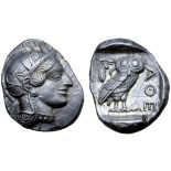 Attica, Athens AR Tetradrachm. Circa 454-404 BC. Head of Athena right, in crested Attic helmet