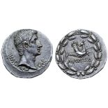 Augustus AR Cistophorus. Ephesus, circa 25 BC. IMP CAESAR, bare head right / AVGVSTVS, capricorn
