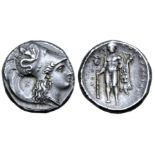 Lucania, Herakleia AR Stater. Circa 330-280 BC. Head of Athena right, wearing crested Corinthian